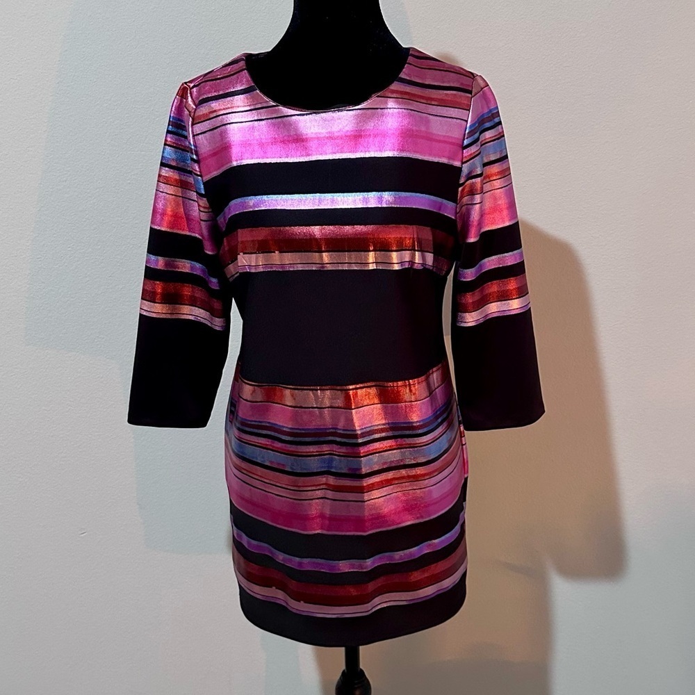 Vintage Striped Multicolor Dress 8 (retro, 80s, party)